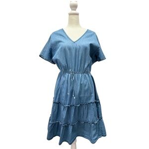 MPH Collection Blue Denim Tiered Ruffle Western Coastal Cowgirl Dress Medium